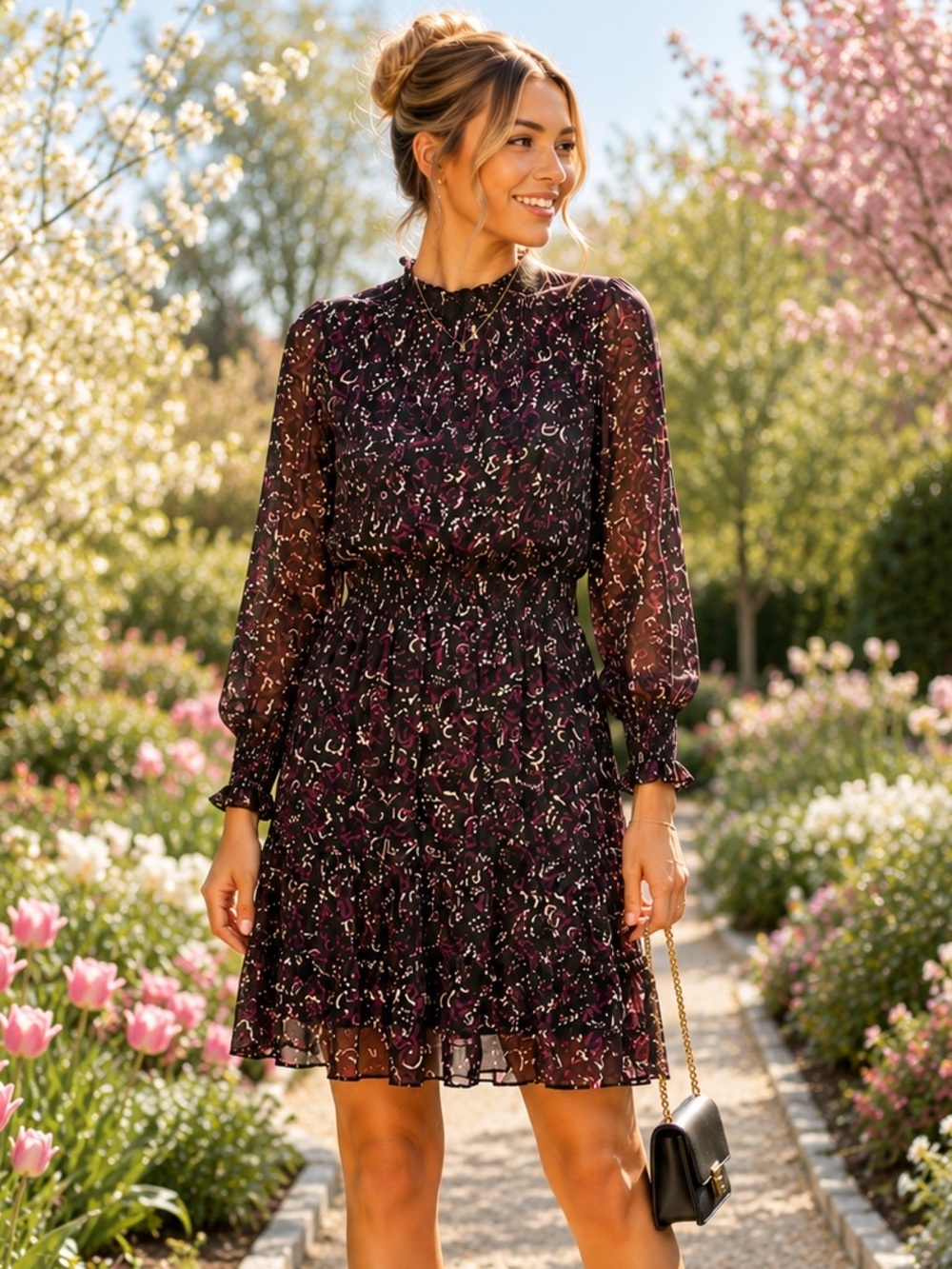 Taylor Burgundy Floral Print Midi Dress Womens Size 14 Ruffle Sleeve Fall
